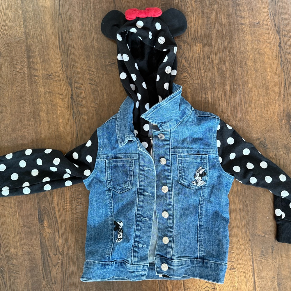 Disney Girls Size 4 Minnie Mouse Denim Jacket with Polka Dot sleeves